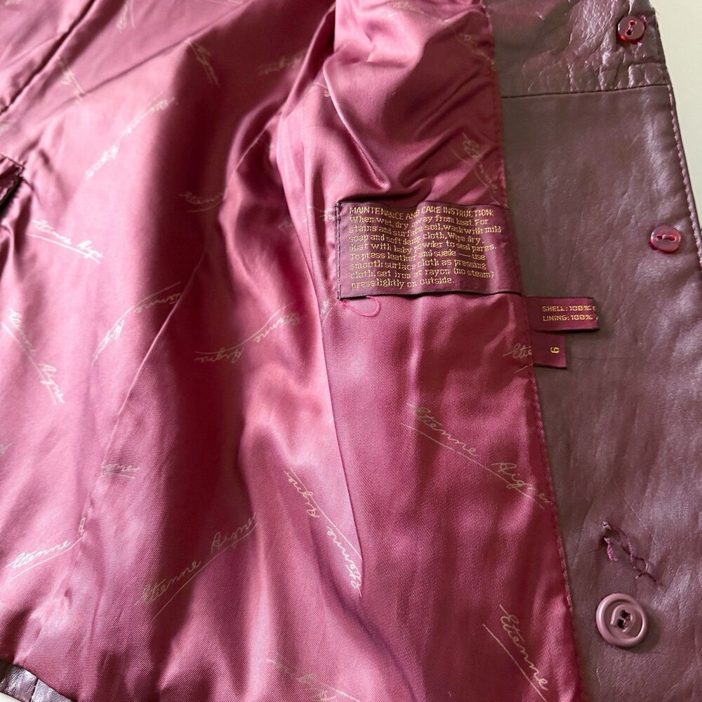 Vintage Etienne Aigner Leather Blazer Jacket Womens Oxblood Size 6 XS/S Small - Picture 15 of 16